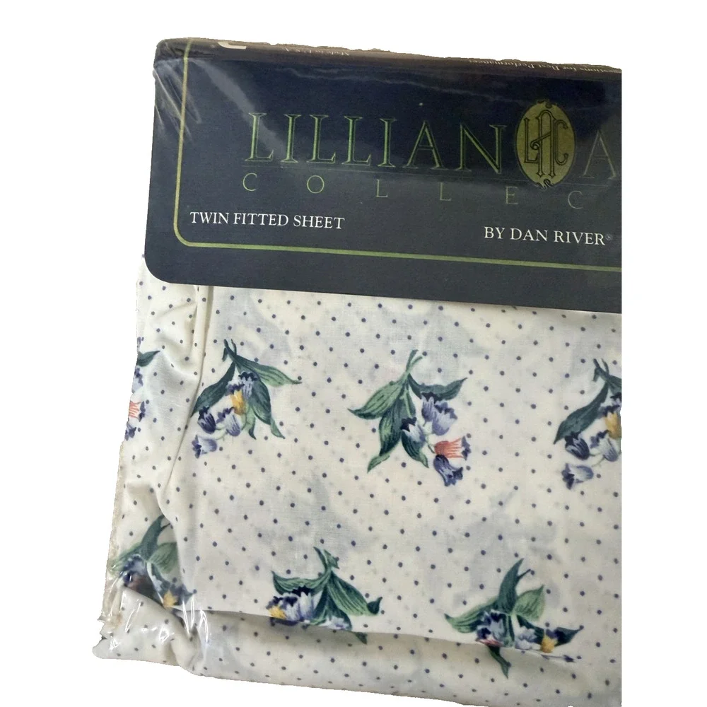 Lillian August Dan River Floral Polka Dot No-iron Percale Twin Fitted Sheet NEW